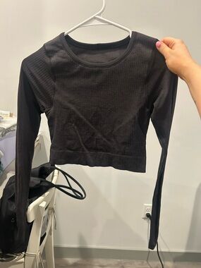 lululemon athletica Black Ribbed Cropped Long-Sleeve Top